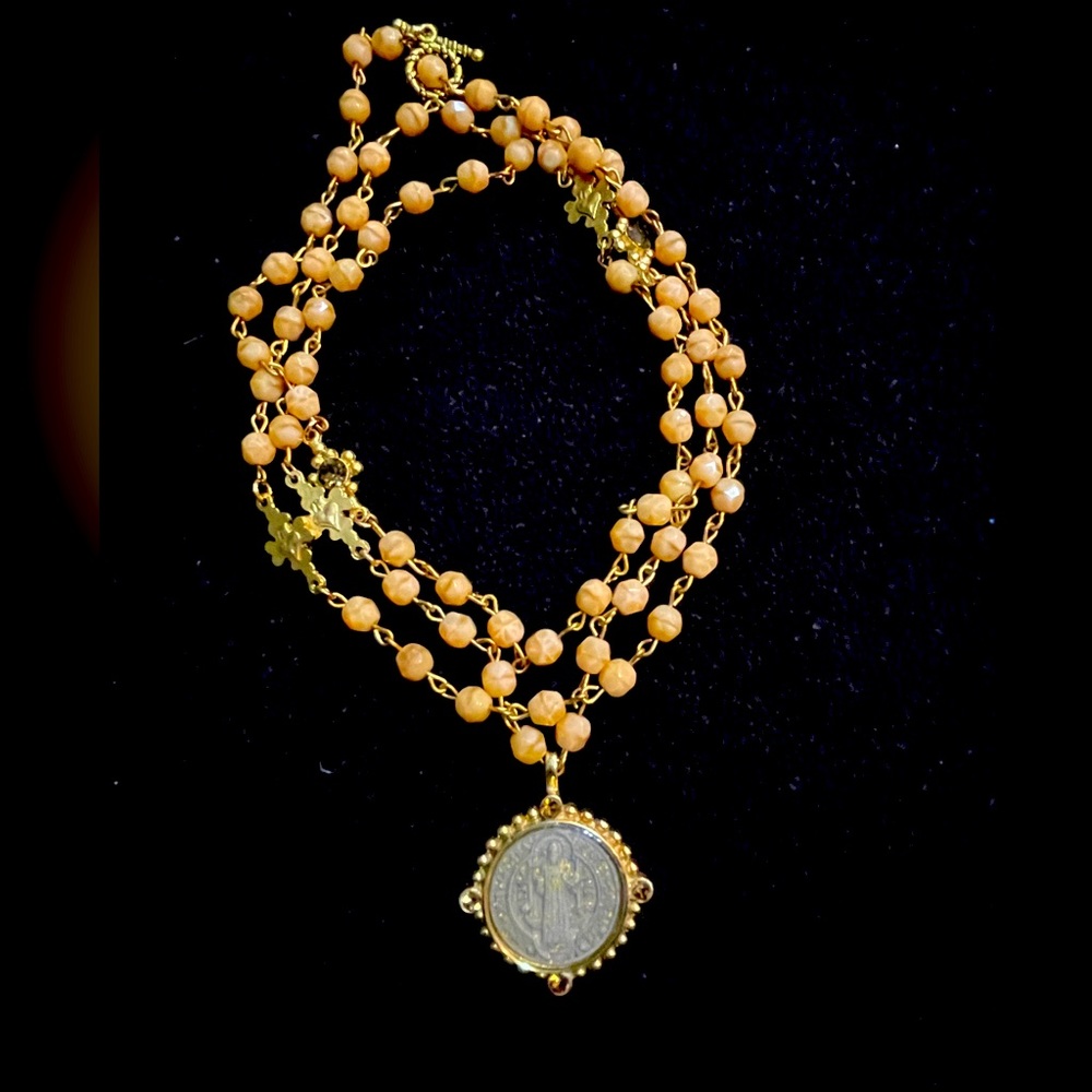 Virgins, Saints, & Angels beaded topaz pendant